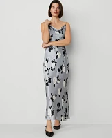 Ann Taylor Silk Rose Garden Cowl-Neck Slip Dress Silver Mist Women's