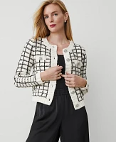 Ann Taylor Petite Tweedy Button Trim Cardigan White/Black Multi Women's