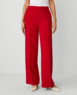 Ann Taylor The Petite Wide-Leg Pant in Fluid Crepe - Curvy Fit Size 00 Gingham Red Women's