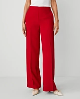 Ann Taylor The Petite Wide-Leg Pant Fluid Crepe - Curvy Fit Gingham Red Women's