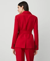 Ann Taylor The Petite Belted Shawl-Collar Blazer in Fluid Crepe Size 6 Gingham Red Women's