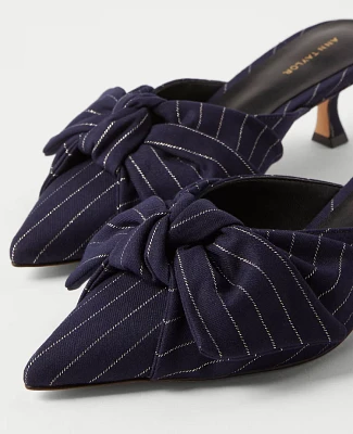 Ann Taylor Pinstripe Bow Mule Pump Night Sky Women's