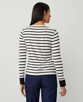 Ann Taylor Striped Snap-Cuff Top Winter White - Black Women's