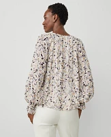 Ann Taylor Floral Clip Split Neck Popover Top Winter Whtie Women's