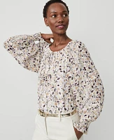 Ann Taylor Floral Clip Split Neck Popover Top Winter Whtie Women's