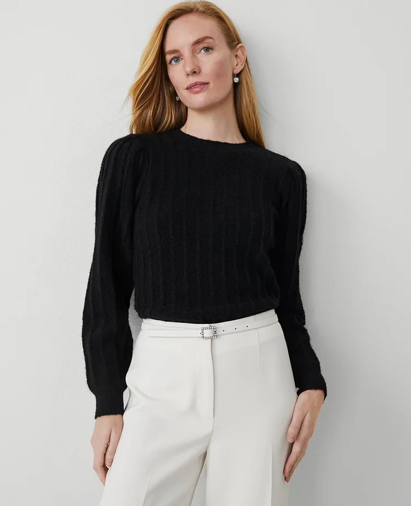 Ann Taylor Petite Ribbed Puff-Sleeve Sweater Women's