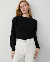 Ann Taylor Petite Ribbed Puff-Sleeve Sweater Women's