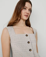 Ann Taylor Plaid Square Neck Vest Cashew Beige Women's