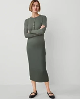 Ann Taylor Petite Henley Knit Column Dress Dried Cilantro Women's