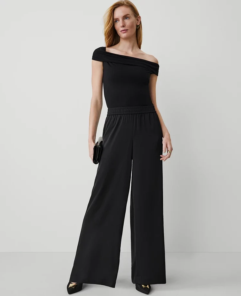 Ann Taylor The Tall Perfect Wide-Leg Pant Satin Black Women's