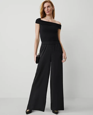 Ann Taylor The Tall Perfect Wide-Leg Pant Satin Black Women's