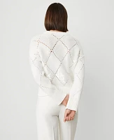 Ann Taylor Petite Sequin Argyle Sweater Winter White Women's