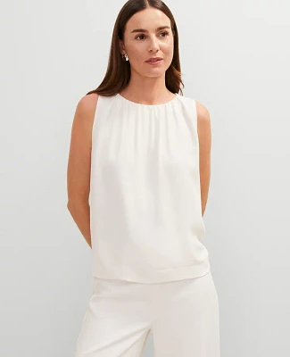 Ann Taylor Mixed Media Gathered Sleeveless Top Winter White Women's
