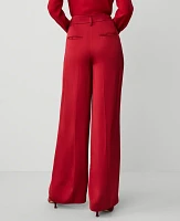 Ann Taylor The Petite Dramatic Wide-Leg Satin Pant Gingham Red Women's