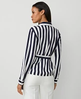 Ann Taylor Striped Collared Wrap Blouse Night Sky Women's