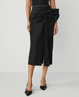 Ann Taylor Petite Draped-Bow Taffeta Column Midi Skirt Black Women's