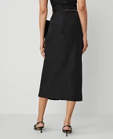 Ann Taylor Petite Draped-Bow Taffeta Column Midi Skirt Black Women's