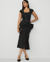 Ann Taylor Petite Draped-Bow Taffeta Column Midi Skirt Black Women's