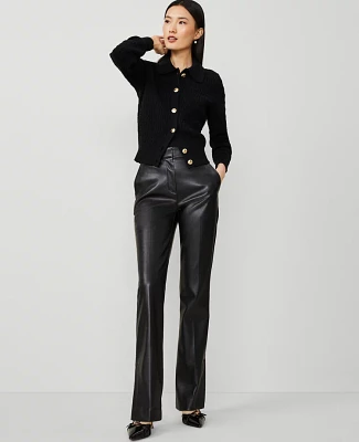 Ann Taylor The Petite Skinny Flare Pant with Vent Hem Faux Leather Black Women's