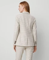 Ann Taylor The Petite Greenwich Blazer Plaid Stretch Cotton Ivory Combo Women's