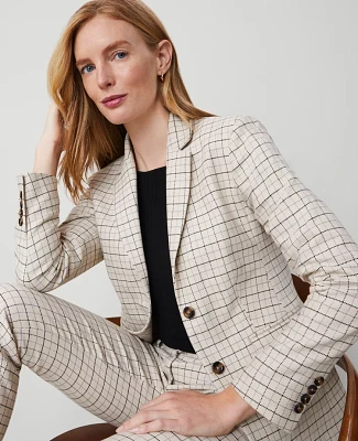 Ann Taylor The Petite Greenwich Blazer Plaid Stretch Cotton Ivory Combo Women's