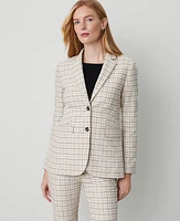 Ann Taylor The Petite Greenwich Blazer Plaid Stretch Cotton Ivory Combo Women's