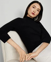 Ann Taylor Petite Ribbed Mock Neck Sweater Black Women's