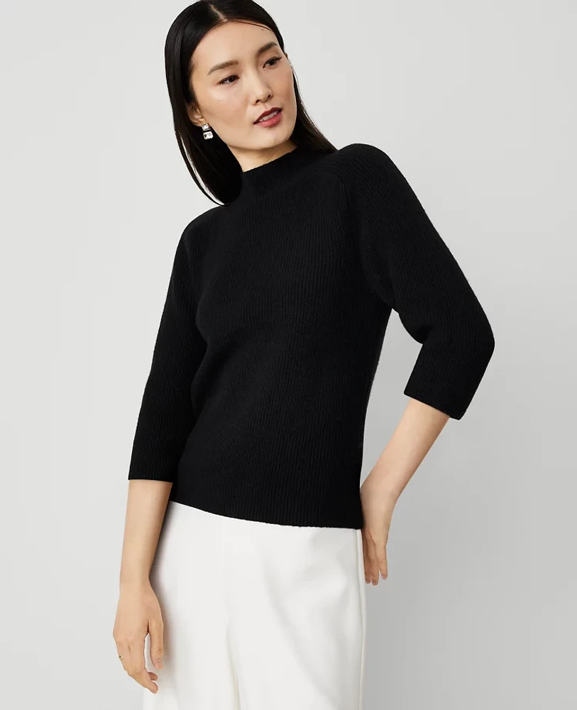 Ann Taylor Petite Ribbed Mock Neck Sweater Black Women's