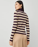 Ann Taylor Textured Stripe Turtleneck Sweater Neutral/White Combo Women's