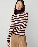 Ann Taylor Textured Stripe Turtleneck Sweater Neutral/White Combo Women's