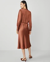 Ann Taylor V-Neck Midi Dress Brown Brick Women's