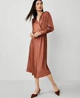 Ann Taylor V-Neck Midi Dress Brown Brick Women's