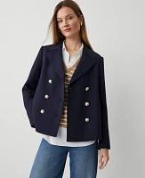 Ann Taylor Petite Twill Double-Breasted Peacoat Night Sky Women's