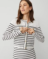 Ann Taylor Textured Striped Pocket Cardigan White/Black Multi Women's