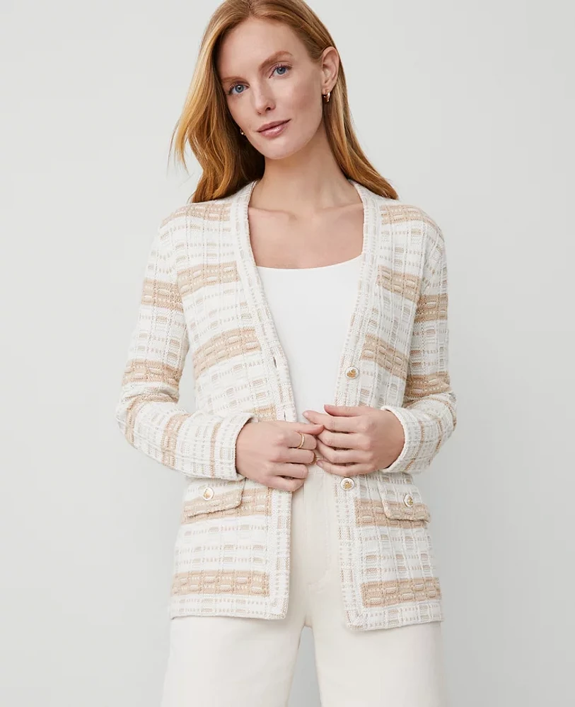 Ann Taylor Striped Tweed Sweater Jacket Women's