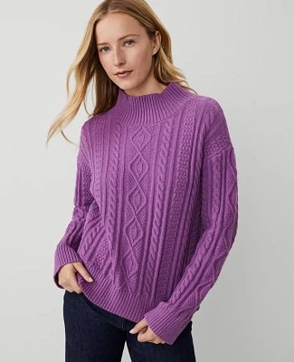 Ann Taylor Mixed Cable Mock Neck Sweater Women's