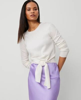 Ann Taylor Cashmere Tie-Waist Sweater Pale Ivory Women's
