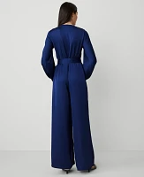 Ann Taylor V-Neck Long Sleeve Jumpsuit Dark Deep Ocean Women's