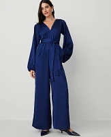 Ann Taylor V-Neck Long Sleeve Jumpsuit Dark Deep Ocean Women's