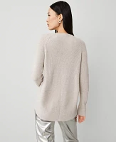 Ann Taylor Shimmer Ribbed Wrap Sweater Neutral Metallic Women's