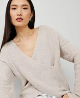 Ann Taylor Shimmer Ribbed Wrap Sweater Neutral Metallic Women's