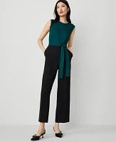 Ann Taylor Petite Sleeveless Straight-Leg Jumpsuit Rainforest Women's