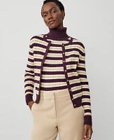 Ann Taylor Textured Stripe Cardigan Neutral/White Combo Women's