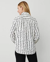 Ann Taylor Floral Stripe Camp Shirt Winter White Women's