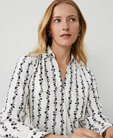 Ann Taylor Floral Stripe Camp Shirt Winter White Women's