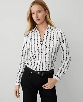 Ann Taylor Floral Stripe Camp Shirt Winter White Women's