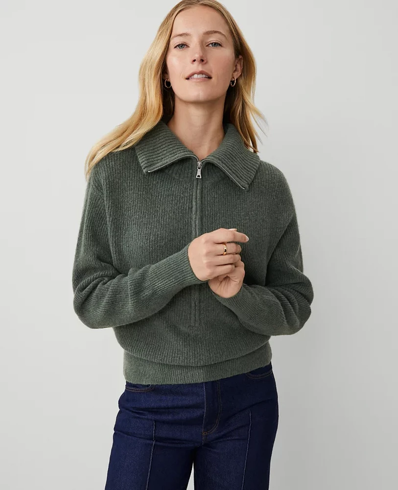 Ann Taylor Half-Zip Bomber Sweater Women's