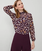 Ann Taylor Floral Popover Top Bow Blouse Purple Moon Women's