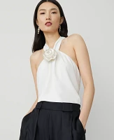 Ann Taylor Petite Rosette Drape-Neck Halter Top Winter White Women's