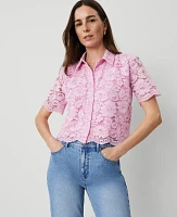 Ann Taylor Lace Modern Blouse Pink Hollyhock Women's